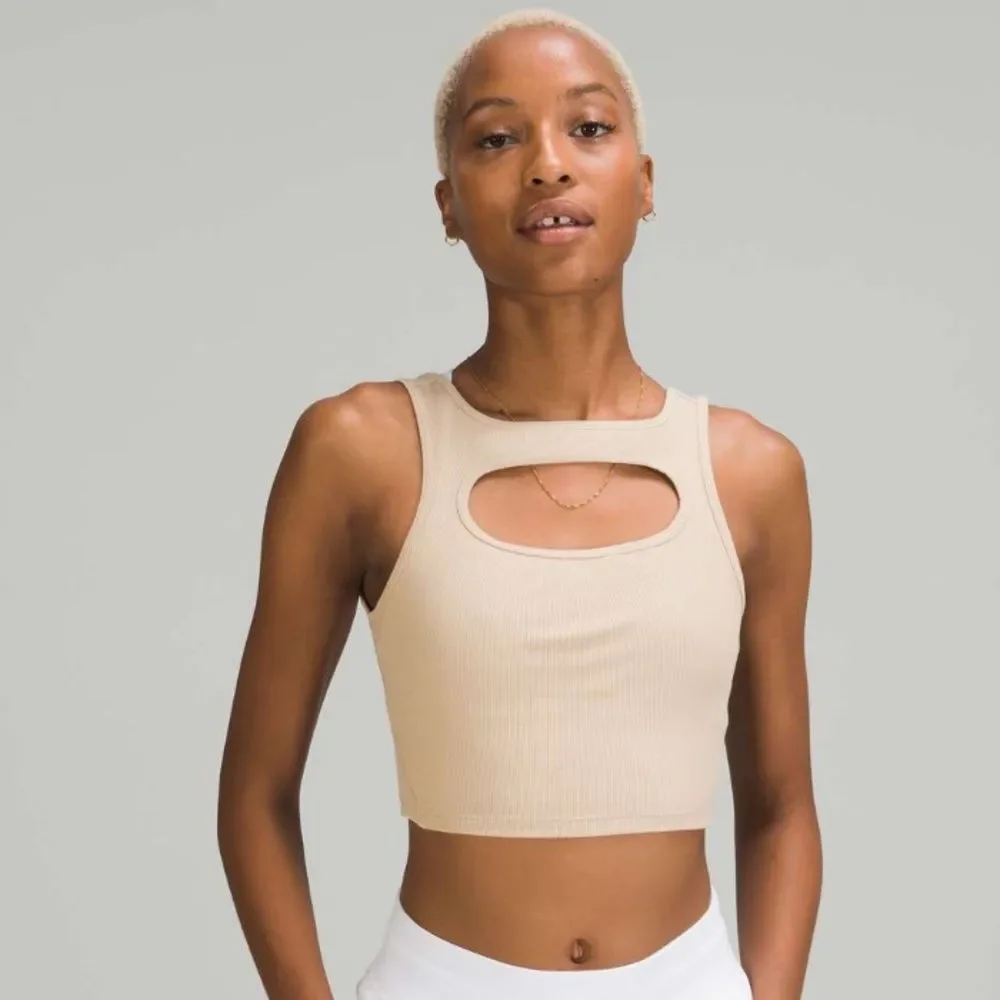 Lululemon LA Front Cut-Out Crop Tank Top sz 4 Trench Cream Beige Modal 446